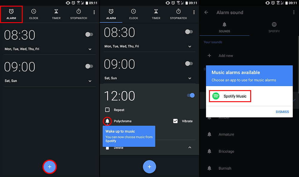 how to make a spotify playlist an alarm on android