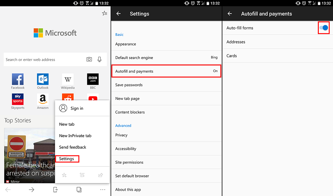 how to remove credit card info from microsoft edge