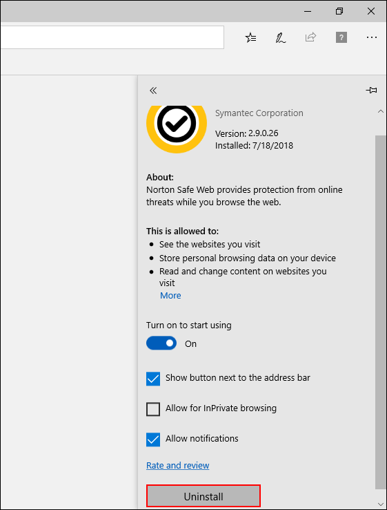 how to remove norton safe web from edge