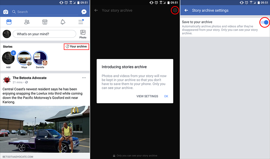 can you disable the story archive on facebook