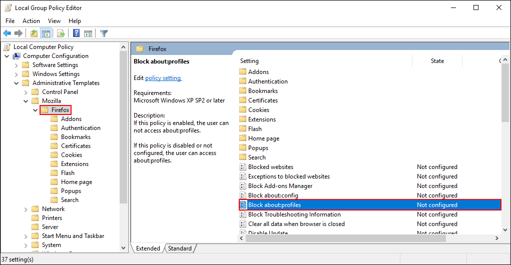 how to use firefox in group policy on windows 