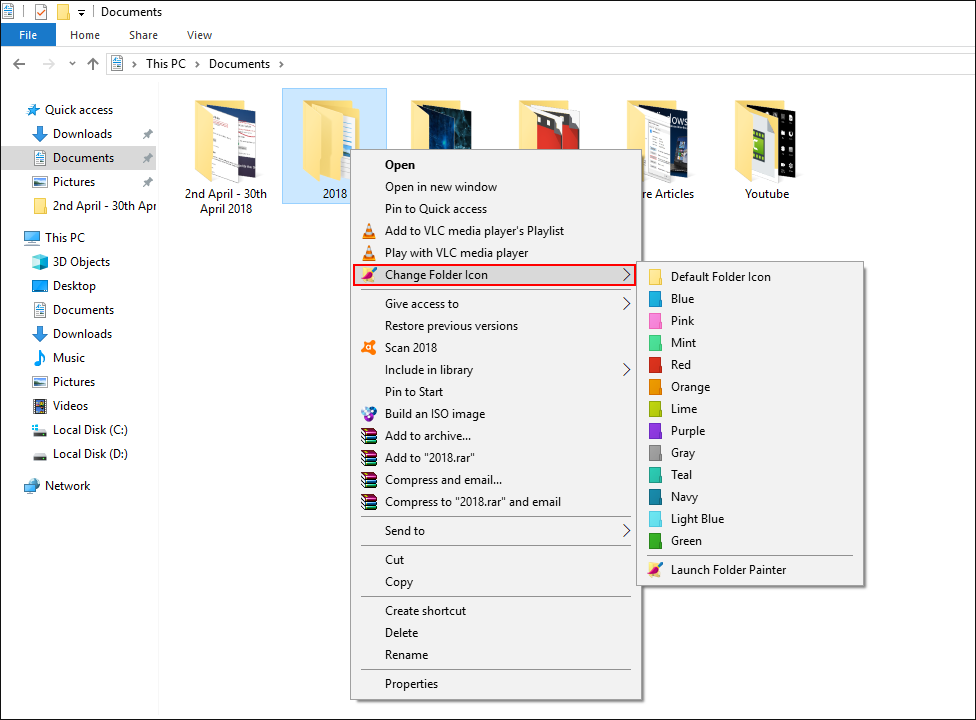 how to change the color of any folder on windows 10