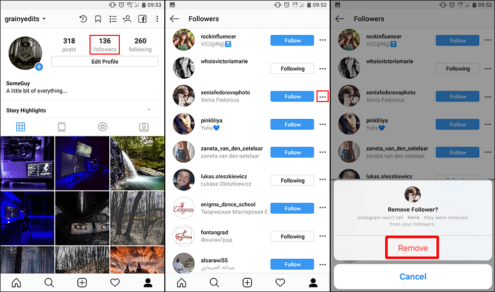how do you remove followers from a standard account on instagram