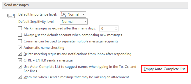 turn off address auto suggestions in outlook