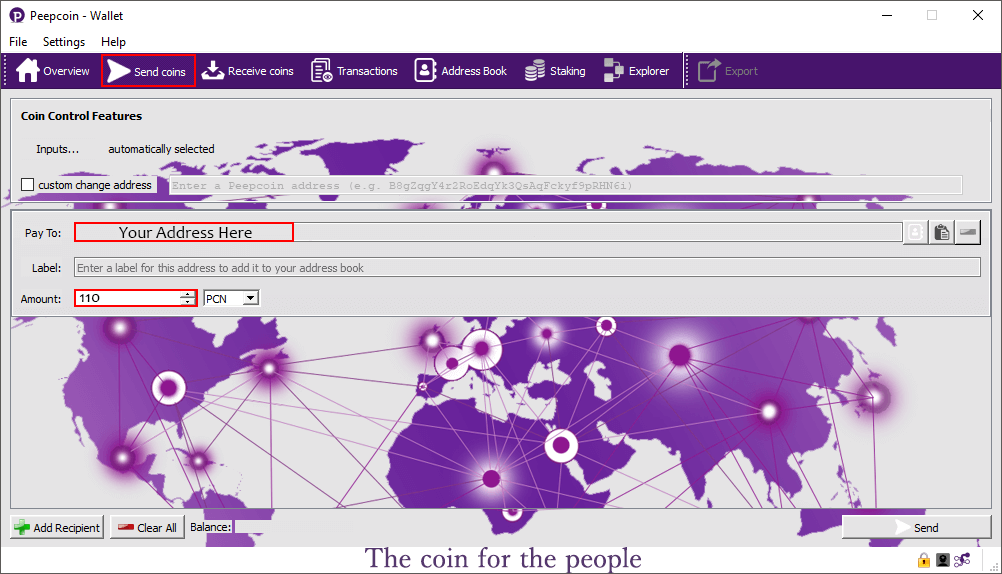 how to stack peepcoin inside the wallet