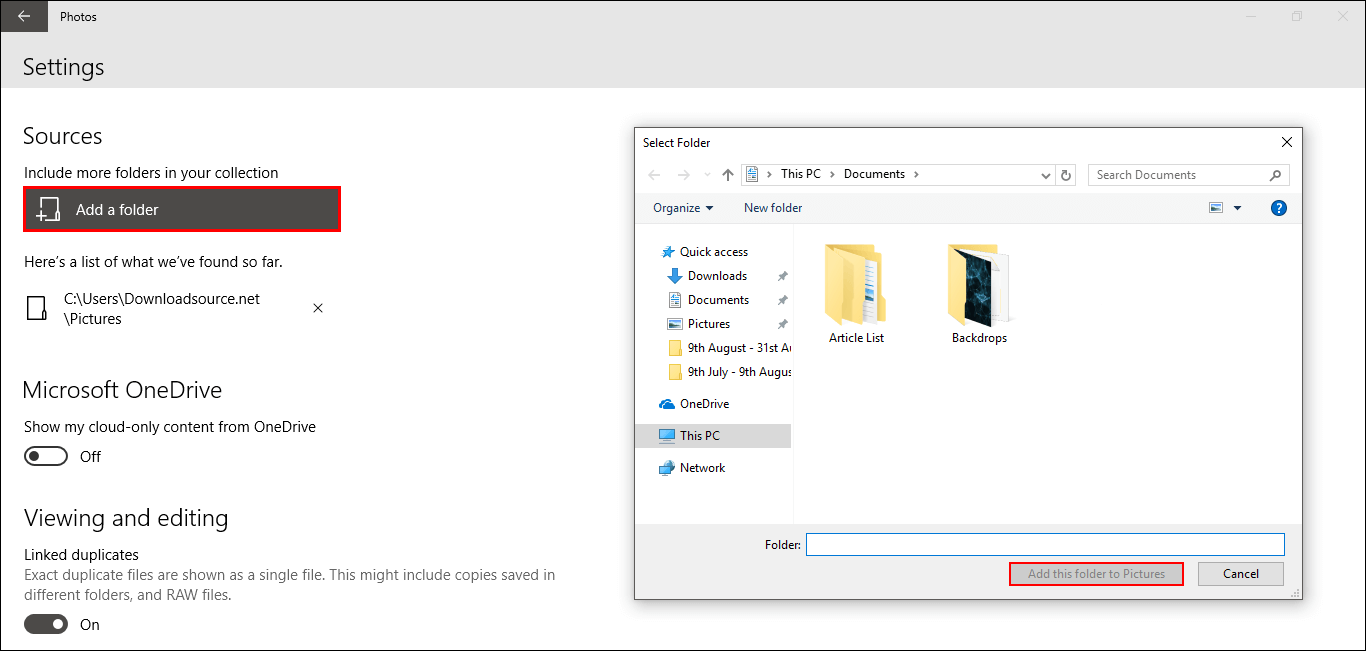 add a folder to photos app