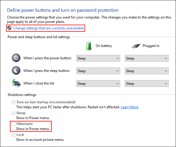 cant find hibernation option on windows 10 