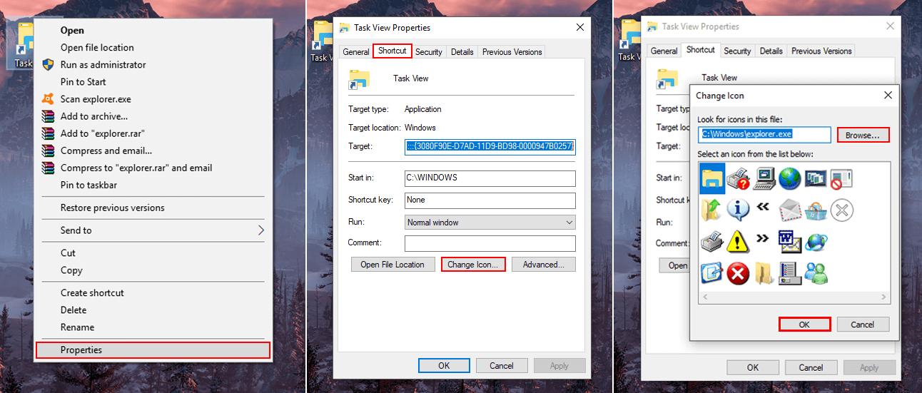 how do you make a new task view icon on windows