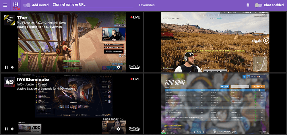 stream more than one twitch channel in the same window