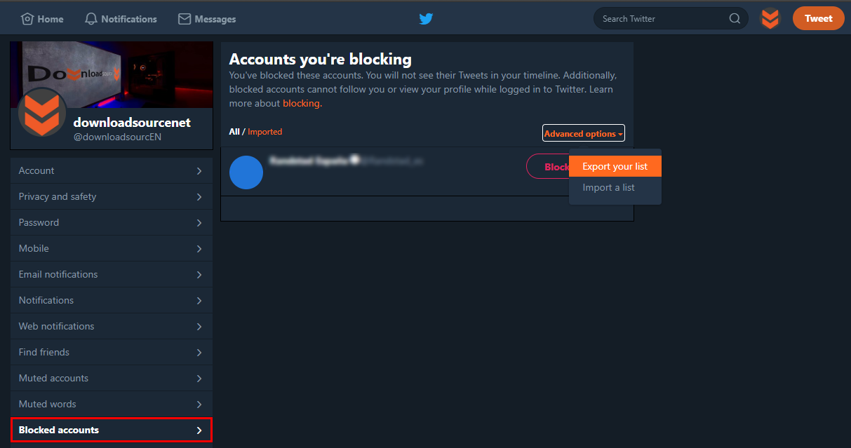 how do you import twitter block lists