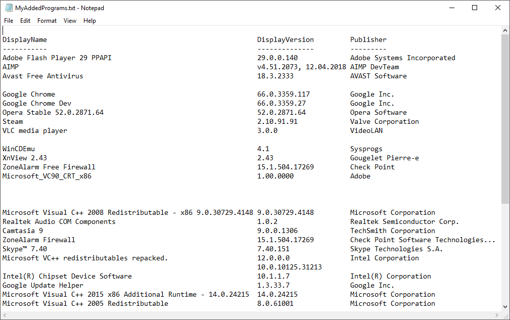 windows 10 installed program list