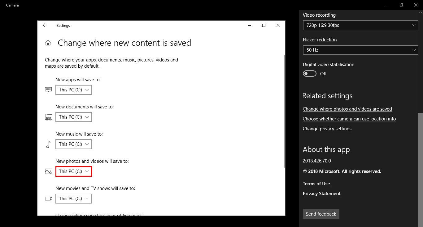 windows 10 camera app error not saving videos photos