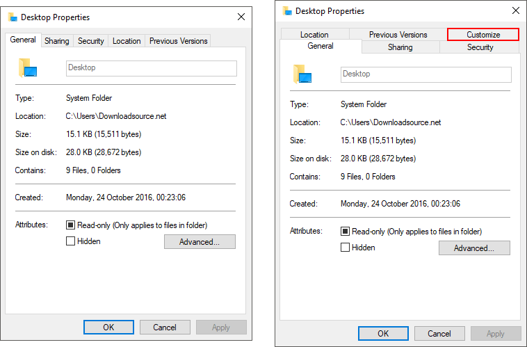 windows desktop customize tab