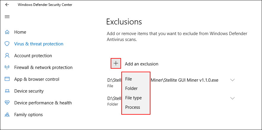 how to make an exception in windows defender 