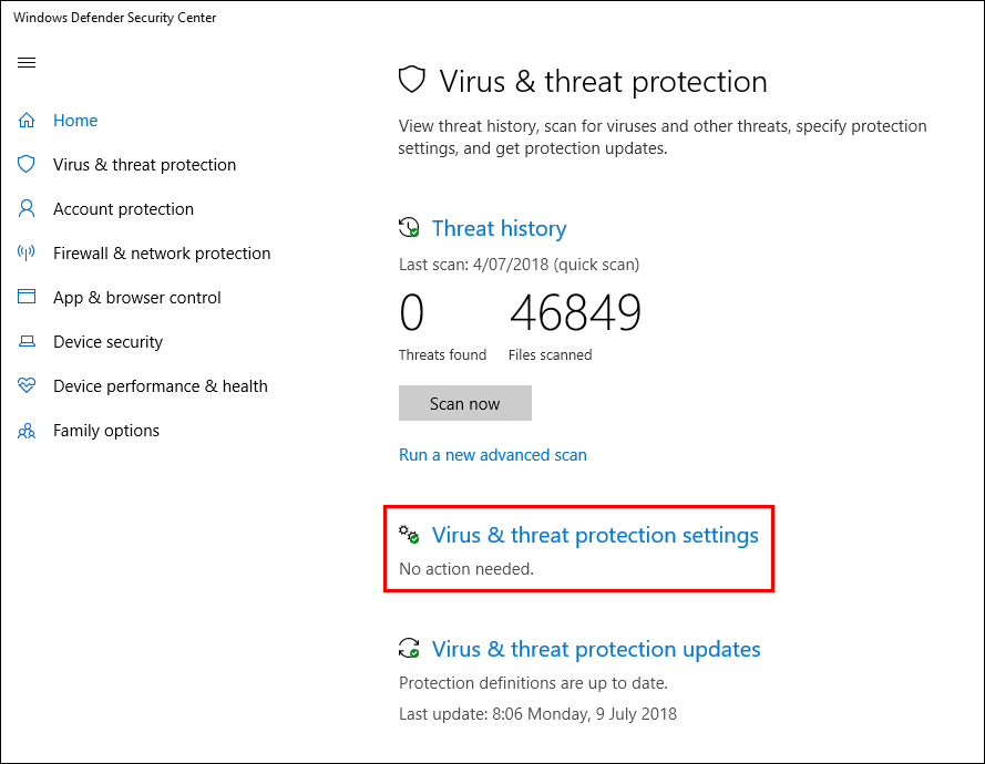 windows defender how to make exceptions