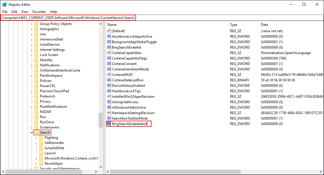 remove web results from search on windows 1803