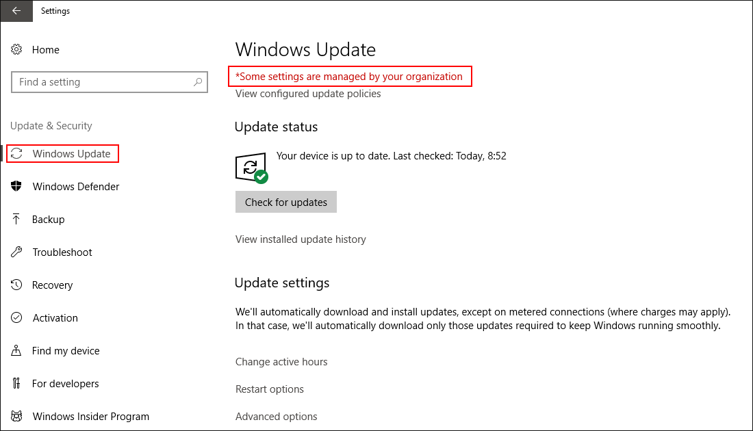 how to fix windows update some settings managed by your organization