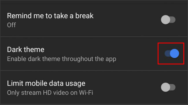 how to disable dark mode on youtube android