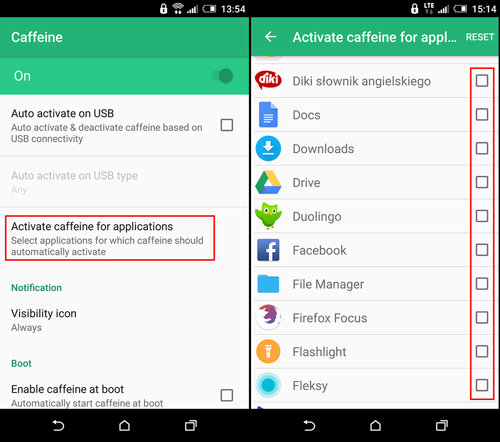 how to set screen off app exceptions on android