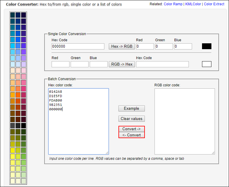 how to convert colour codes in bulk