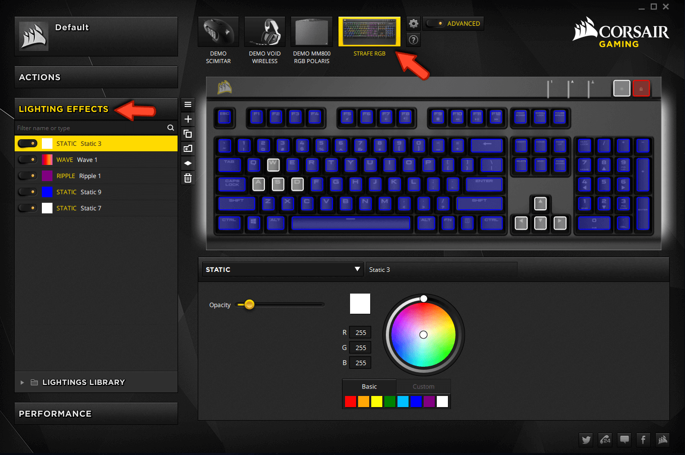 how do you save corsair rgb colours to keyboard