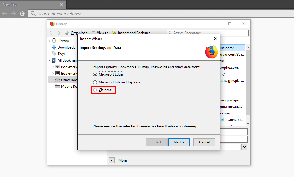 import chrome settings to firefox quantum