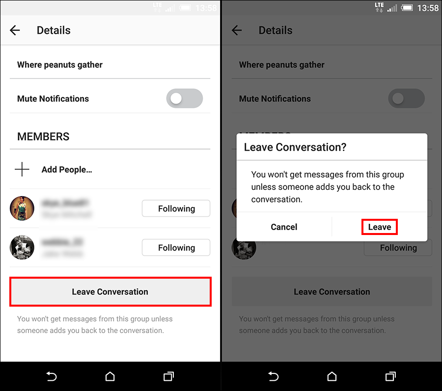 how do you leave an instagram group chat