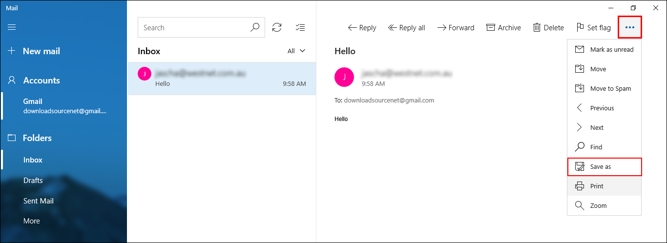 come eseguire il backup della posta elettronica nella posta interna di Windows