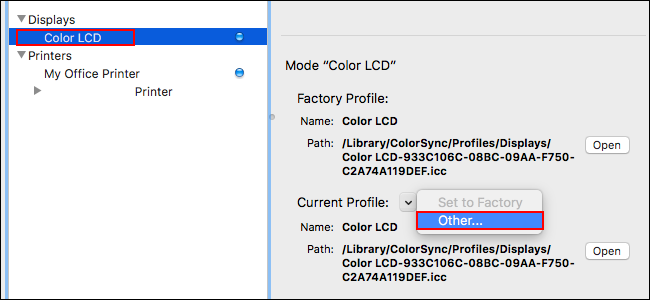 where do you find custom color profiles for mac