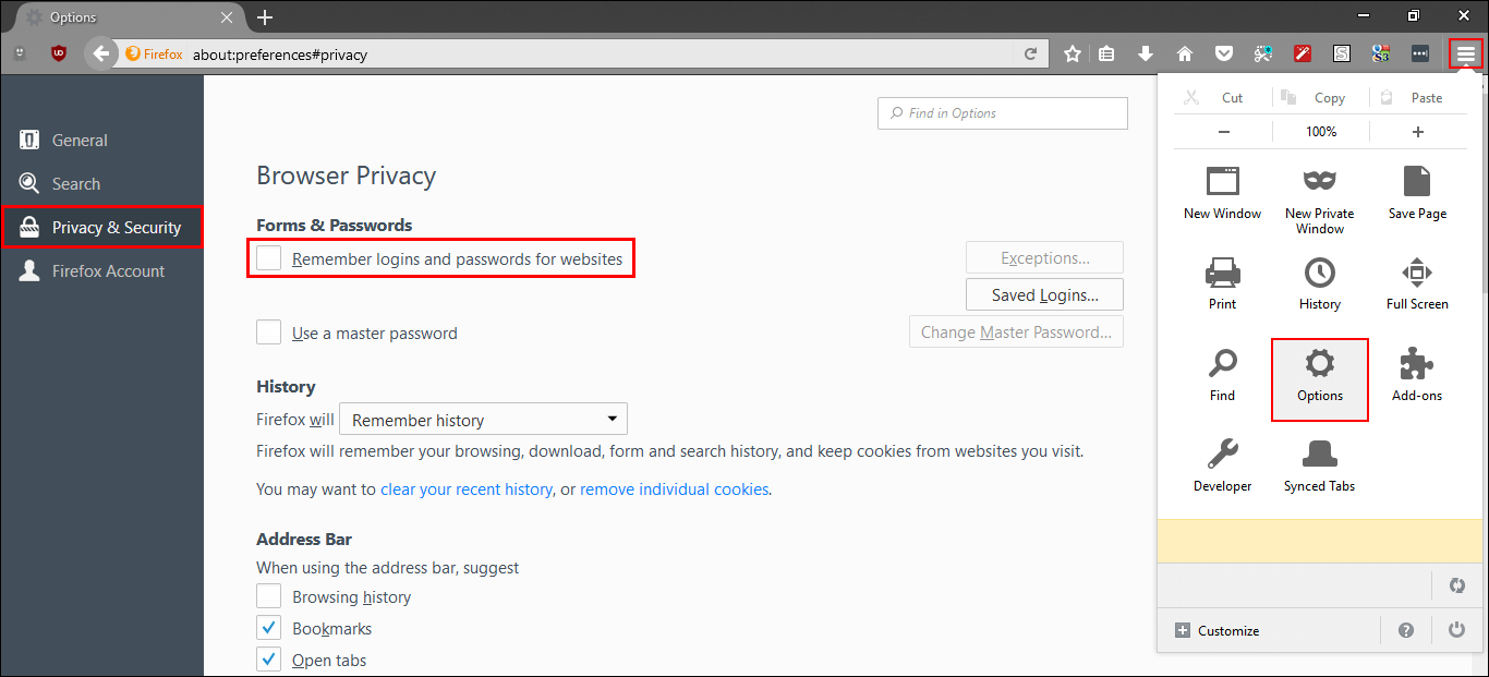 stop Firefox asking to save passwords