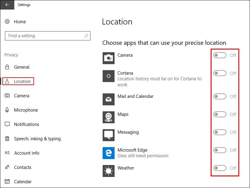 microsoft edge location settings 