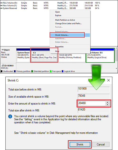 how to shrink a partitions size