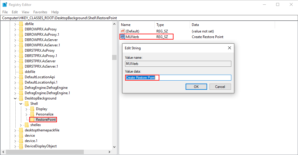 how to create right-click menu restore point option