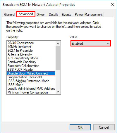 disabling wifi adapter when connecting to wired connection