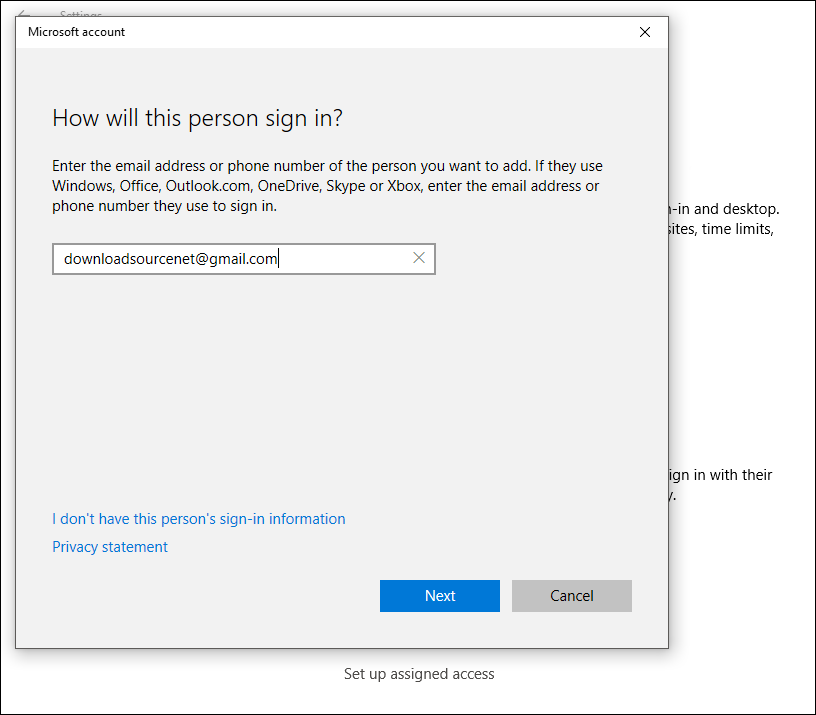 add users to windows 10 using gmail account