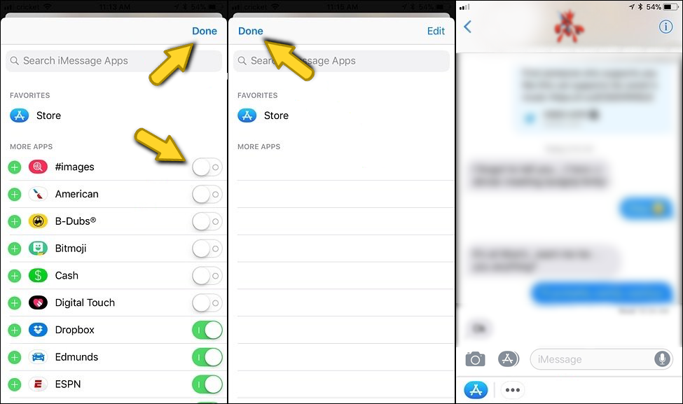 remove app icons from iMessage iOS 11