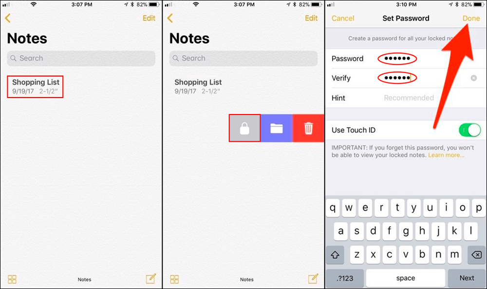 put passwords on notes in ios