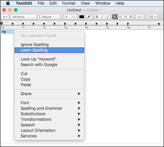 how to remove saved words from mac spell checker