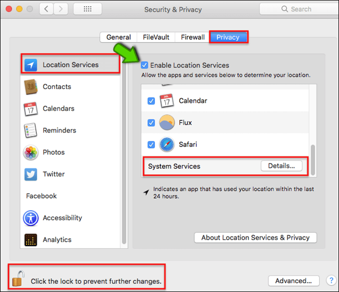 how do you disable macos location tracking