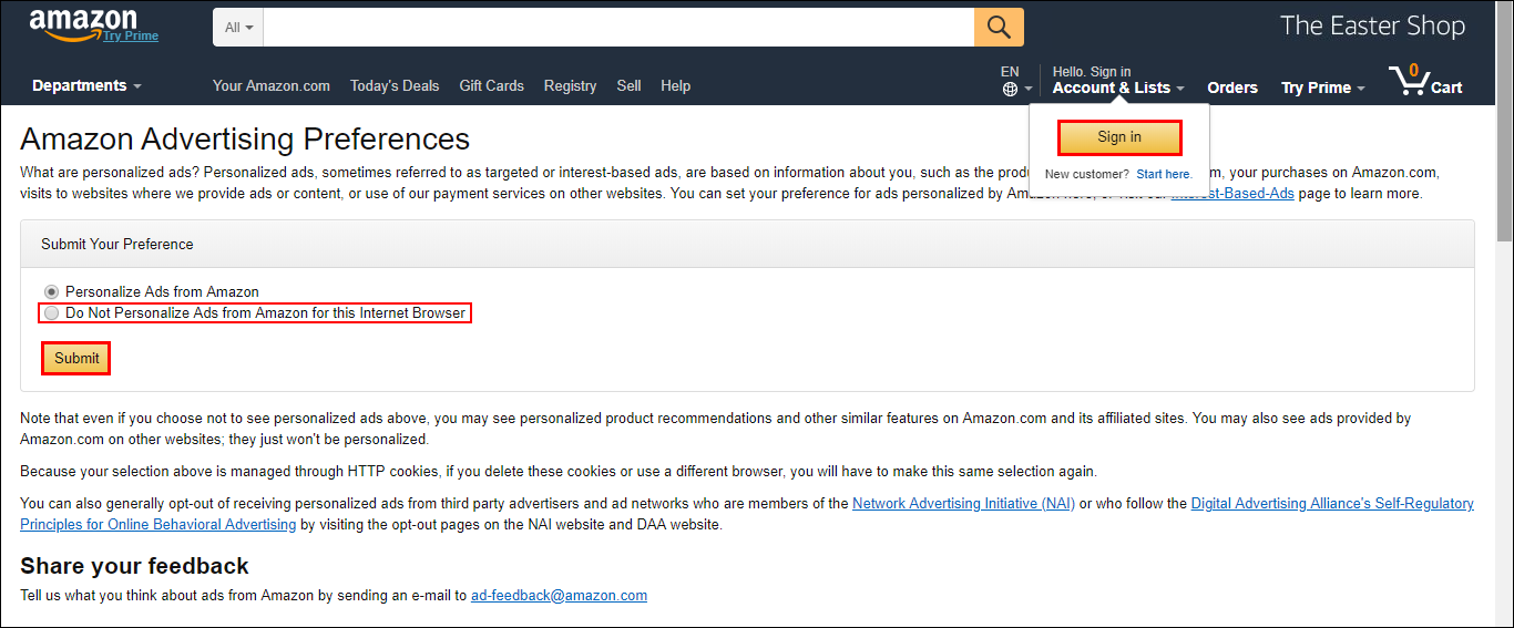 how to prevent amazon ads following you online