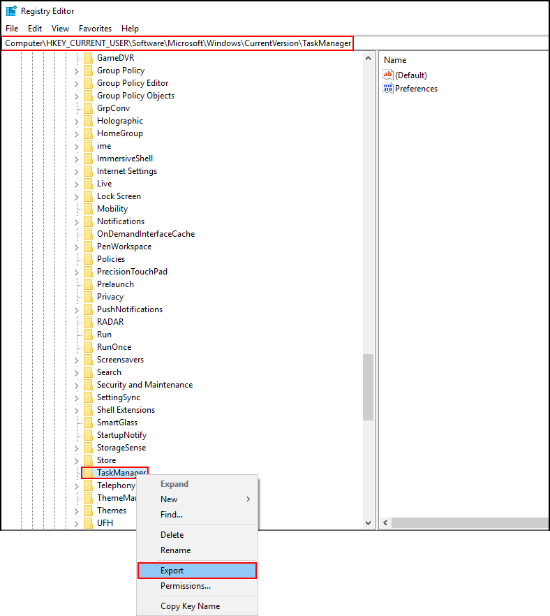 can you backup task manager on windows