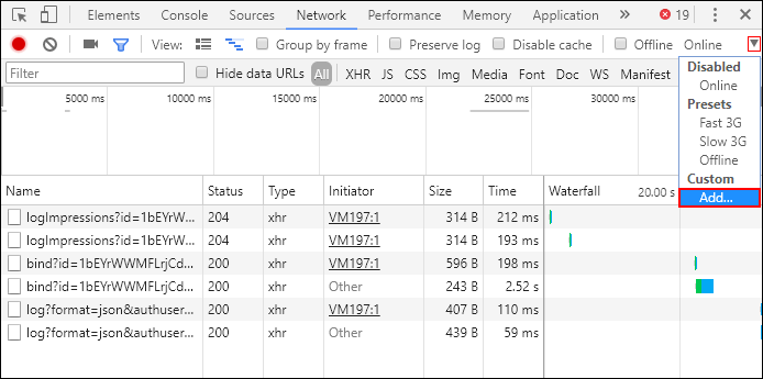 set download speeds for chrome tabs