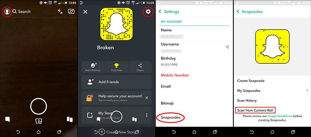 how to add flappy bird QR code to snapchat from gallery