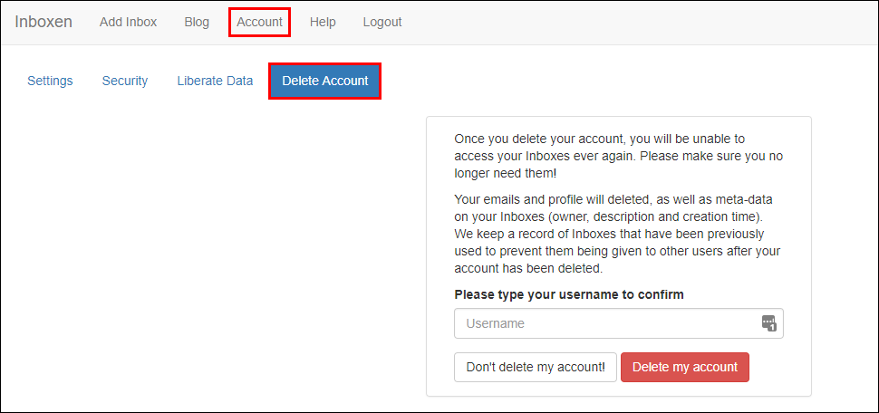 how to delete inboxen email address
