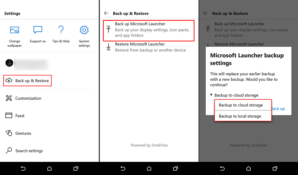 how do you backup microsoft launcher