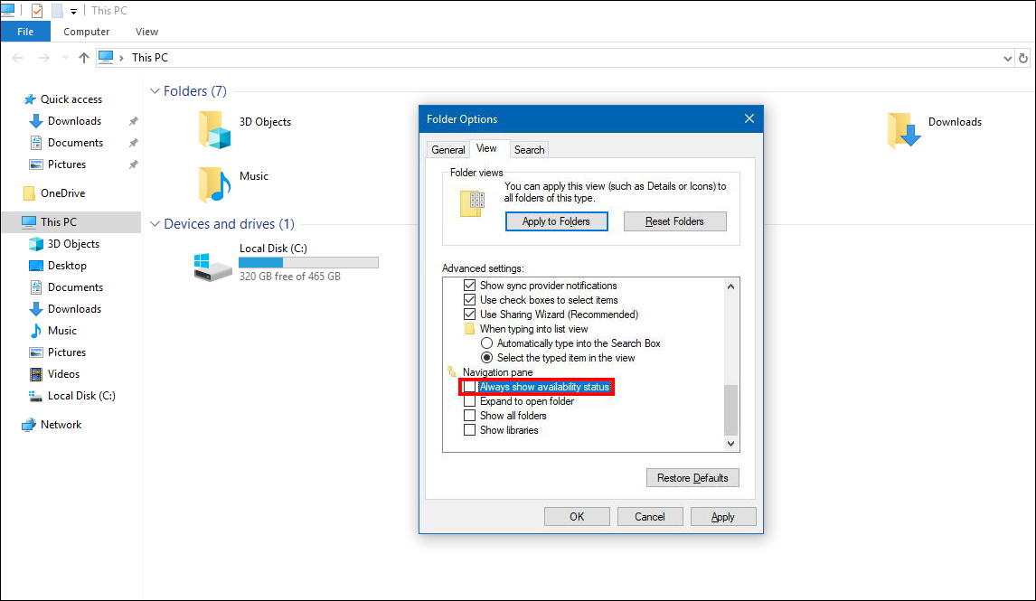 how do you remove the onedrive sync icon in file explorer