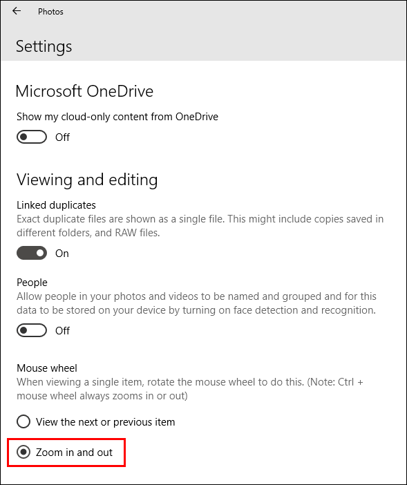 use mouse wheel to zoom in windows 10 photos app