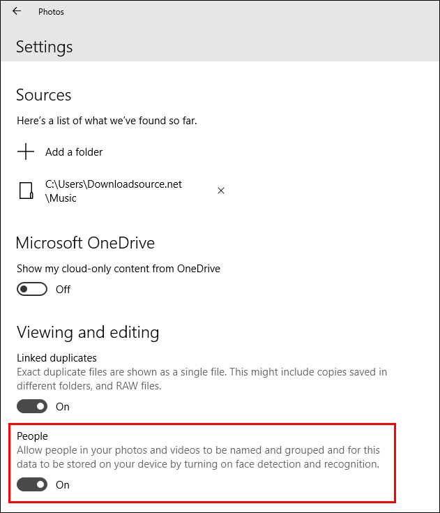 disable windows 10 photos face recognition 