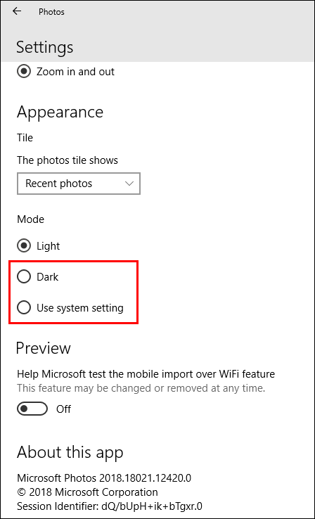 how do you make windows photos app dark 