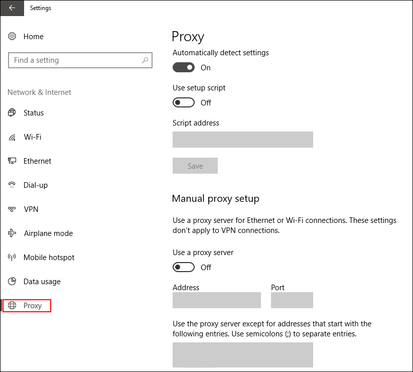 how do you fix proxy server issues on windows 10